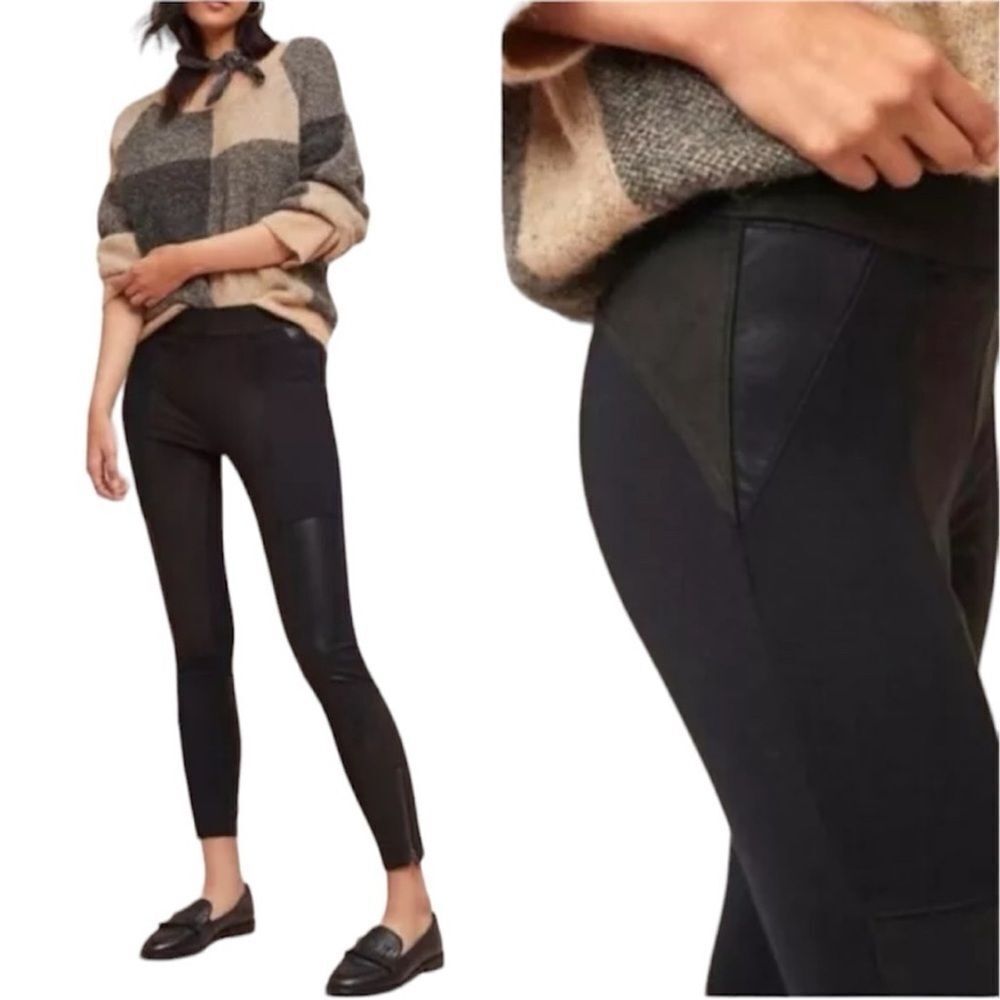 Anthropologie Vegan Leather Mid Rise Point Leggings Ankle Zip Size 26.